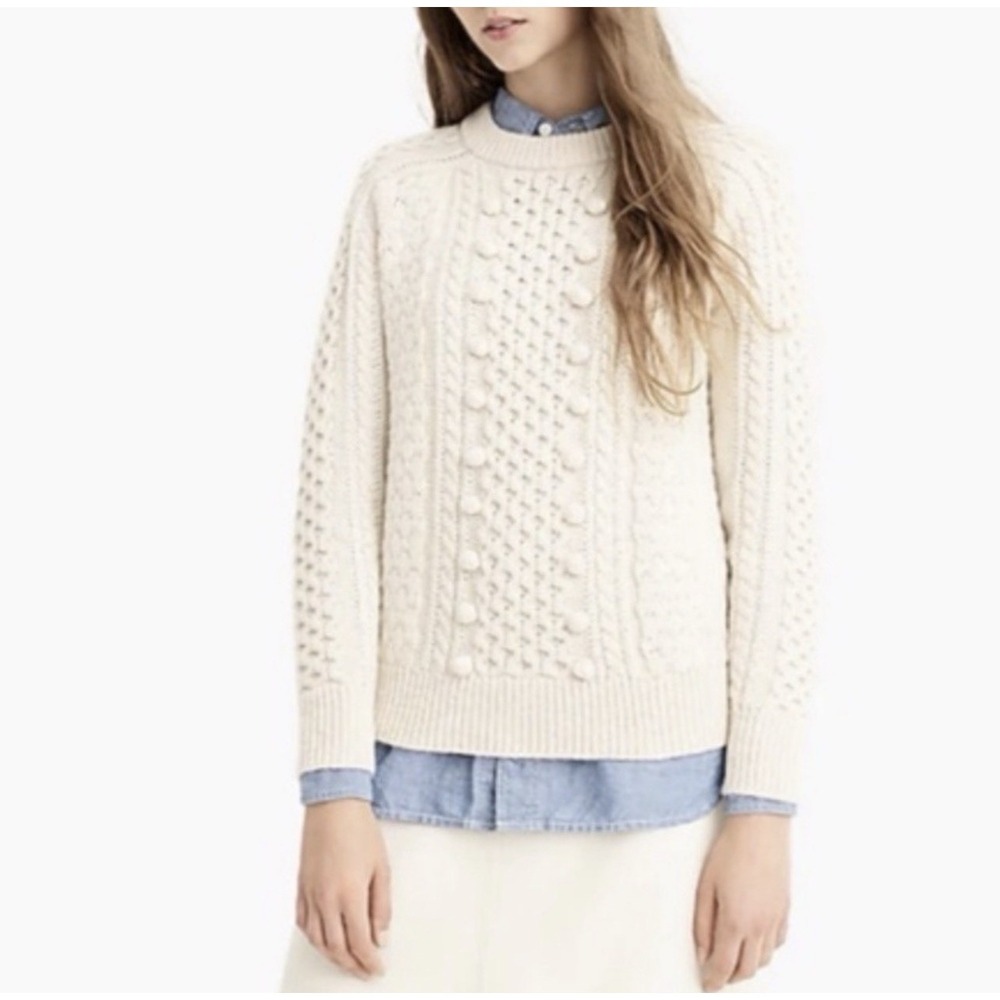 J.Crew Lambswool Cable Knit Sweater Womens Sz S Cream Chunky Cozy Classic Preppy